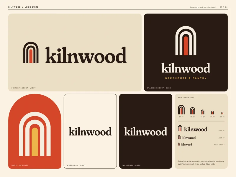 Kilnwood Logo board: arch mark, wordmark and lockups