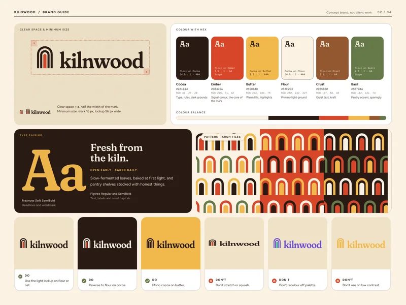 Kilnwood Brand guide: palette, type and the arch pattern